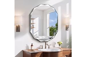 GLASHOM Frameless Bathroom Mirror,22x30 inch Vanity Mirror Beveled Edge Wall Mounted,Modern Frameless Mirror for Bathroom,Liv