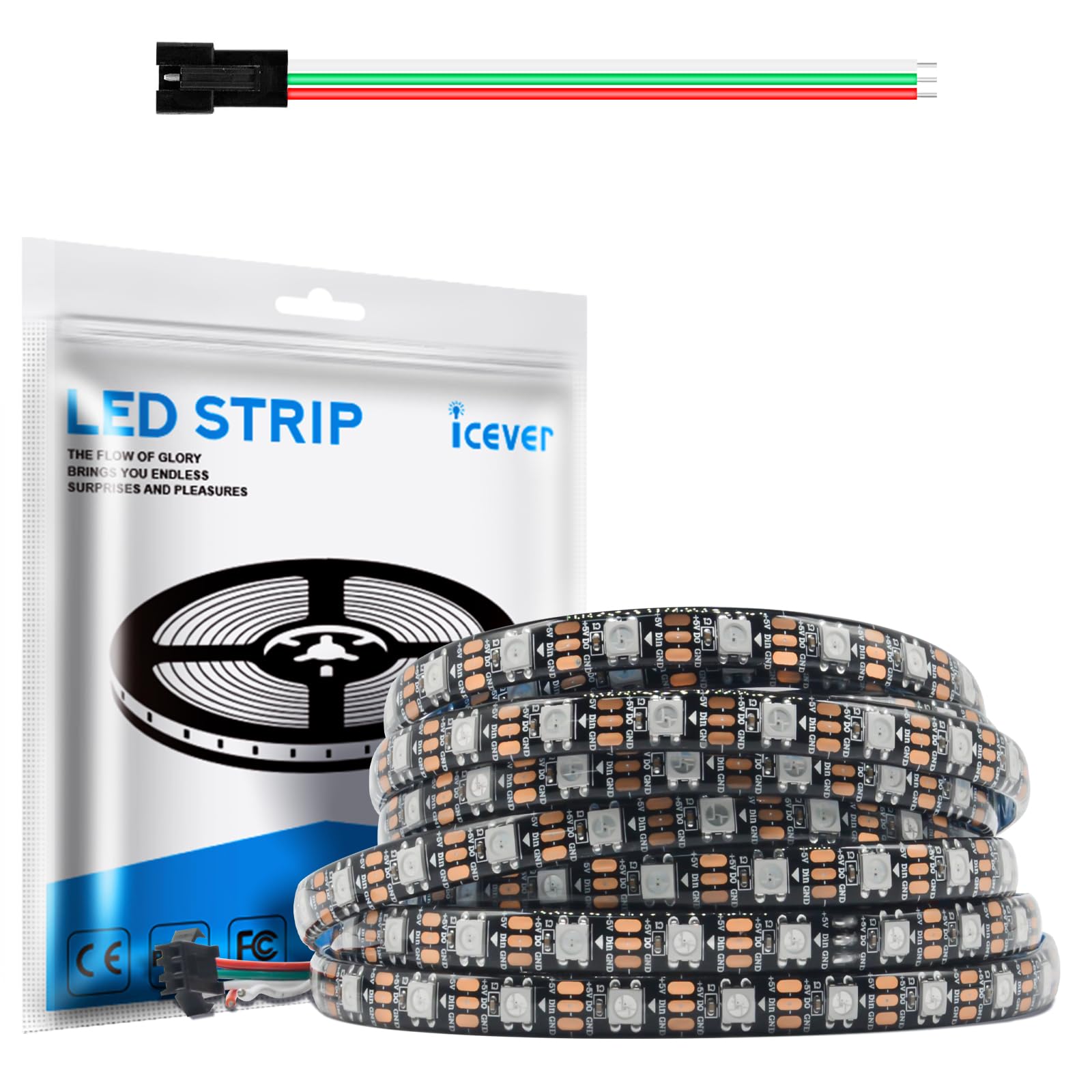 WS2812B LED Strip 5M 5V 60LEDs/m-300 Pixels, Individually Addressable RGB IC LEDs with 5050SMD, Flexible PCB Black, IP65, Dream Color for DIY Project of Pursued Colors. — image 1