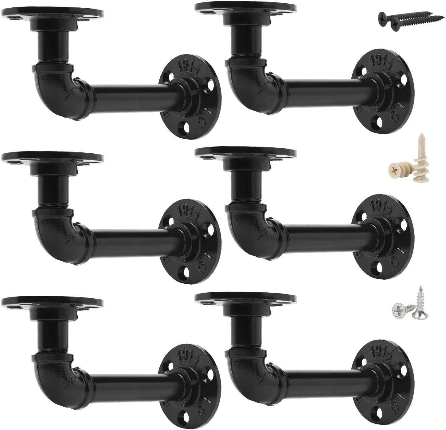 EQUASON Set of 6 Industrial Iron Rustic Pipe Custom Floating Shelves DIY Shelf Brackets Black Hardware Included: Home Improvement