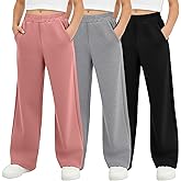 LessonZoo 3 Pack Girls' Sweatpants Kids Straight Leg Casual Baggy Joggers Teen Loose Athletic Lightweight Pants with Pocket