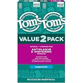 Tom's of Maine Antiplaque and Whitening Toothpaste, Peppermint, 2Pk, 5.5 oz | Fluoride Free, Freshens Breath, Fights Tartar Buildup, Vegan, No Animal Testing, No Artificial Colors or Flavors