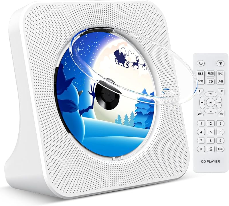 KOVCDVI CD Player Bluetooth 5.0 Desktop Speakers FM Radio USB AUX Remote