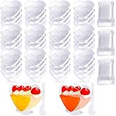Drayear 60 Set Heart Shaped Dessert Cups with Spoons Clear Mousse Cups Mini Dessert Bowls for Party for Wedding Baby Shower Valentine’s Buffet Display
