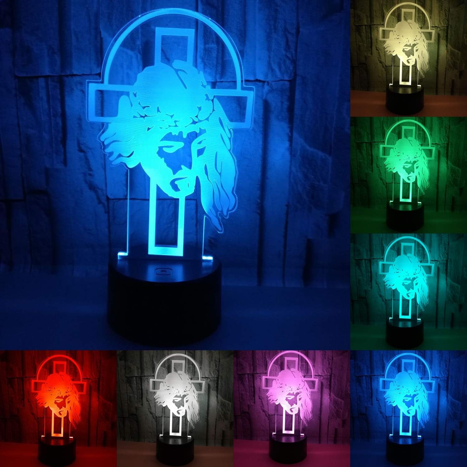 Julitech 3D Visual Creative LED Lamp 3W for Kids Night Lights Jesus 7 Colors Touch Switch Control Art Lights for Baby Children Adults for Baby Bedroom Nursery Birthday Gift