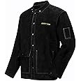 ONETIAN Leather Welding Jacket Black;Heavy Duty Safety Jacket;Heat and Flame Resistant