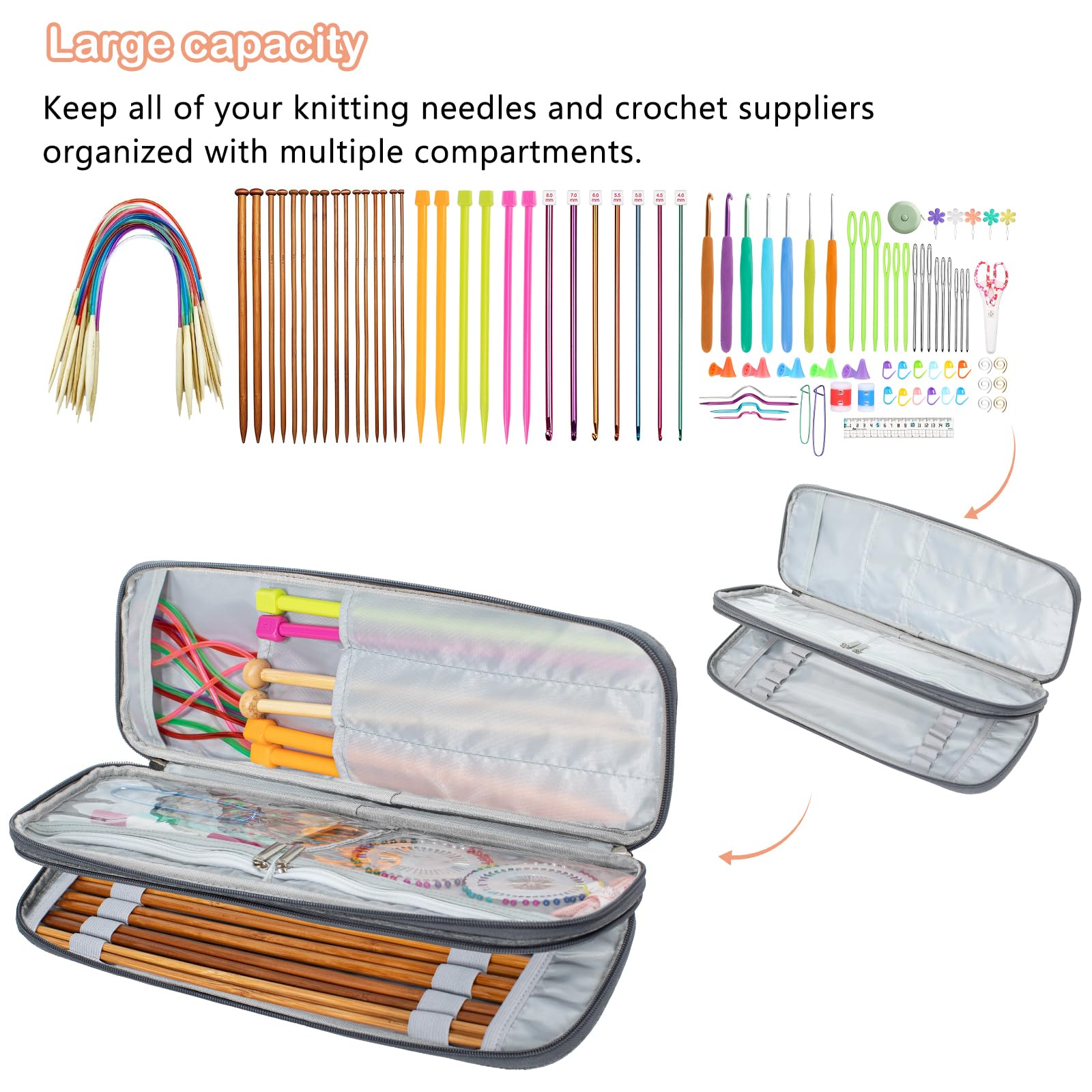 MYBAGZING Knitting Needles and Crochet Hook Organizer Case (Up to 14 Inches) for Knitting Accessories - Empty Case