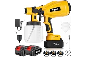 YIREAL Cordless Paint Sprayer with Battery 2 X 4000mAh, Electric Spray Paint Gun with 2 of 800 ML Containers, 3 Nozzles, Stain Sprayer for Fence Home Furniture Cabinets Wall Cars House DIY Painting Projects