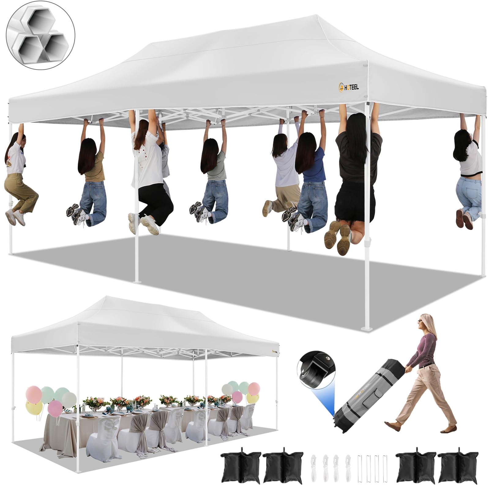 Photo 1 of ***** DOES NOT COME WITH THE TENT *** BASE ONLY*****HOTEEL 10x20 Pop up Canopy Tent for Parties, Heavy Duty Easy Setup Tent Without Sidewalls, Outdoor Commercial Instant Gazebo for Wedding Event, with Roller Bag & Sand Bags, White(Hexagonal Frame)