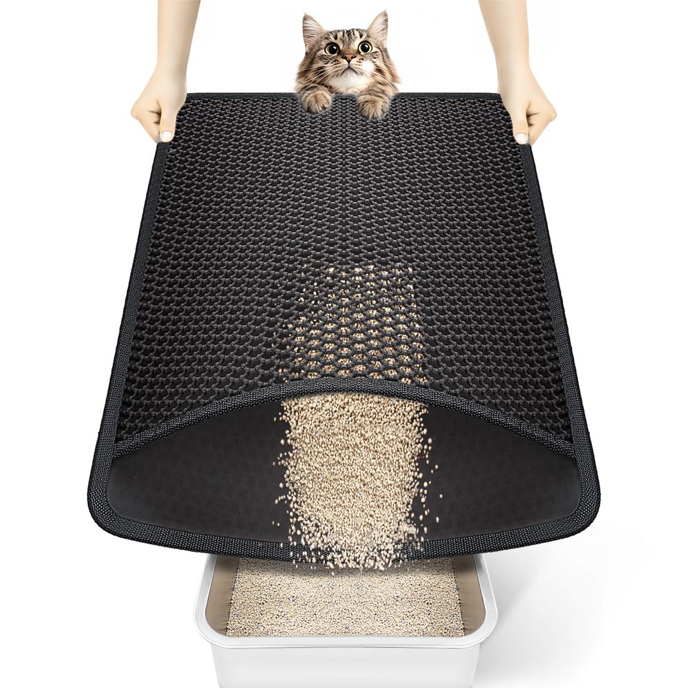Conlun Cat Litter Mat Litter Tray Mat, Honeycomb Double Layer Design, Urine and Waterproof Material,57 x 41 cm,Black