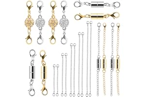 Beinhome 22Pcs Magnetic Jewelry Clasps and Necklace Extenders Gold Silver, Multiple Sizes and Styles Chain Extenders Magnetic Clasps