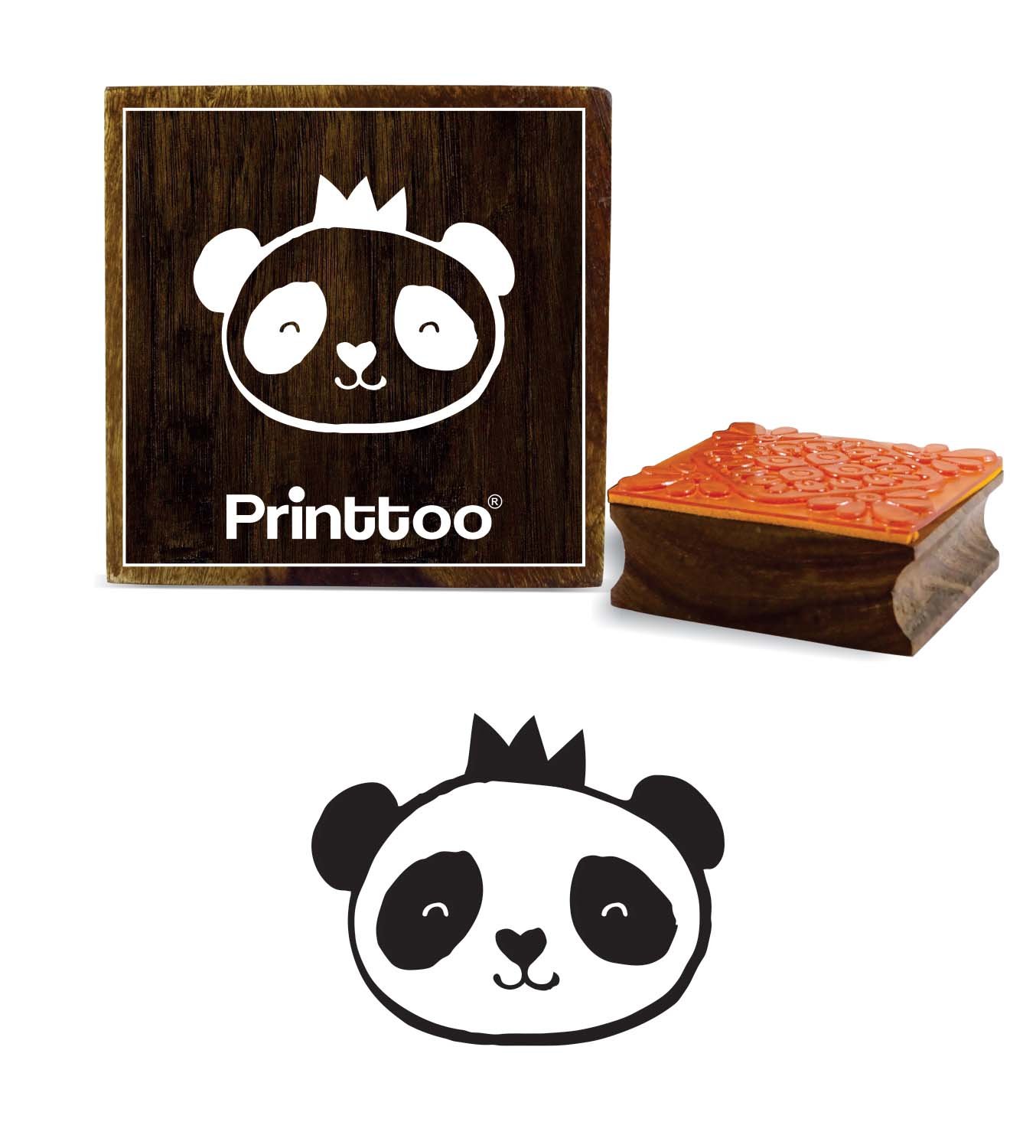 Printtoo Scrap-Booking Panda Bear Face Design Square Wooden Rubber Stamp Diary Card-2 x 2 Inches