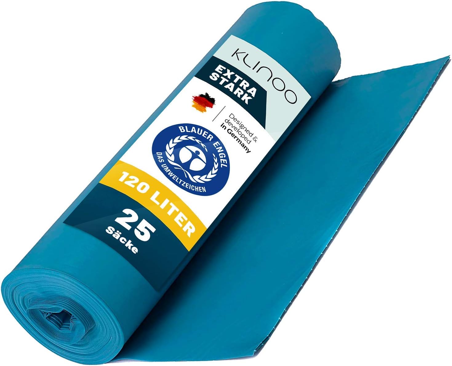 Extra Starke blaue Müllsäcke 120 Liter - Reißfeste Müllbeutel XXL - Typ 100 - Stabile Mülltüten für Haushalt, Gastronomie und Gewerbe als Abfallsack - Blauer Engel (Blau, 1 Rolle)