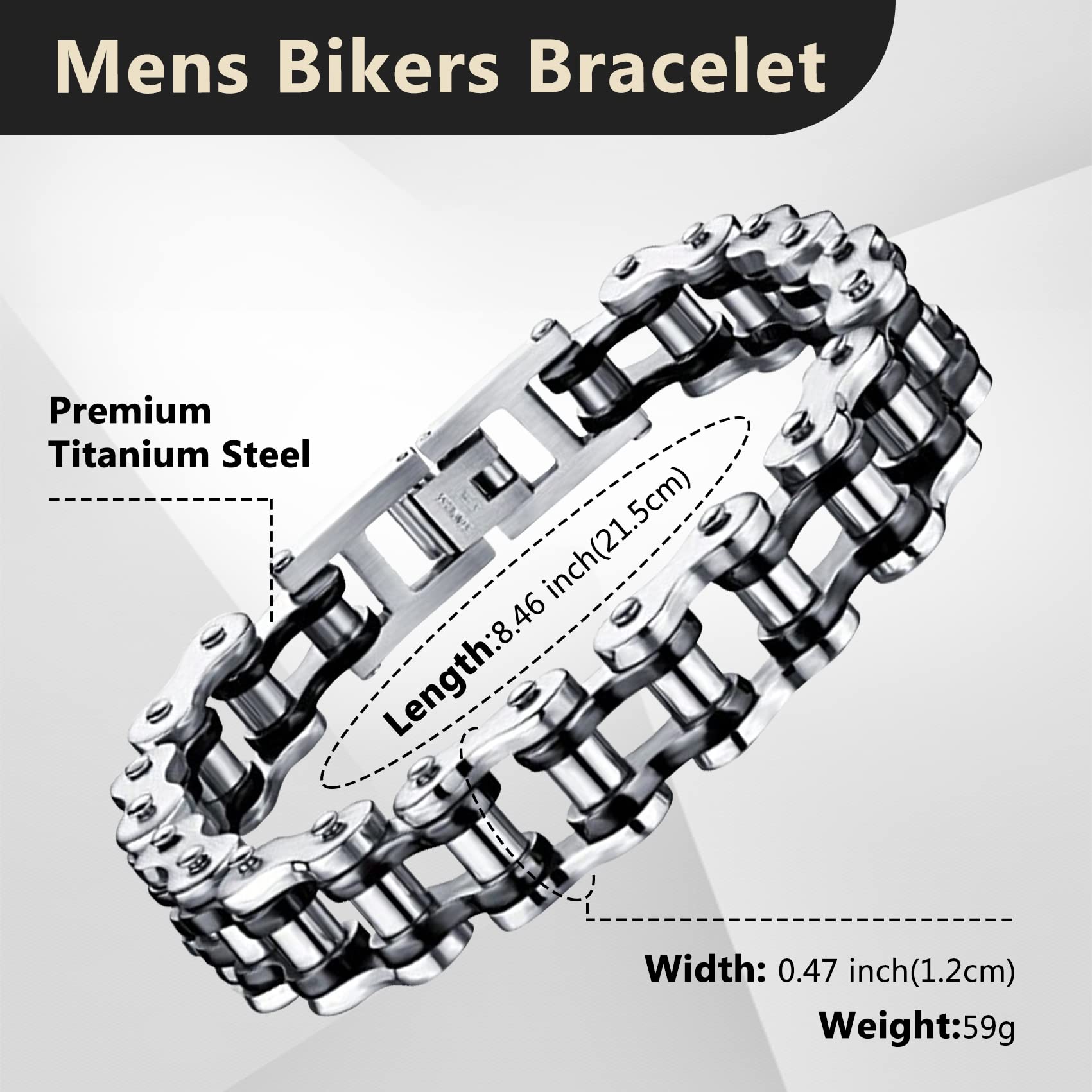 Feraco Mens Bikers Bracelet Stainless Steel Motorcycle Bike Chain Bracelets 8.4 Inch