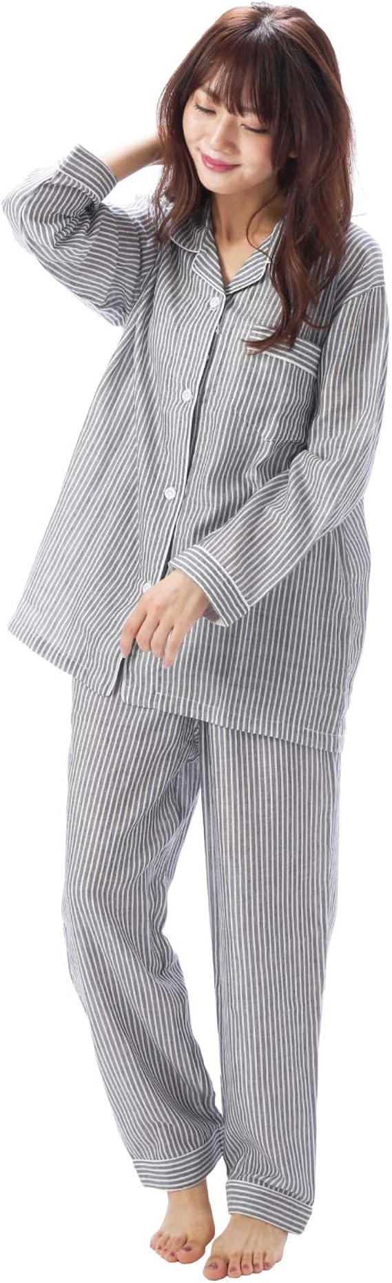 Amazon Nishiki ニシキ パジャマ レディース 長袖 綿100 高級糸コーマ糸使用 二重ガーゼ 肌に優しい 前開き 上下セット 長ズボン 春 秋 ルームウェア 部屋着 Paja ﾈｲﾋﾞｰｽﾄﾗｲﾌﾟ Ll 3013 パジャマ ルームウェアセット 通販