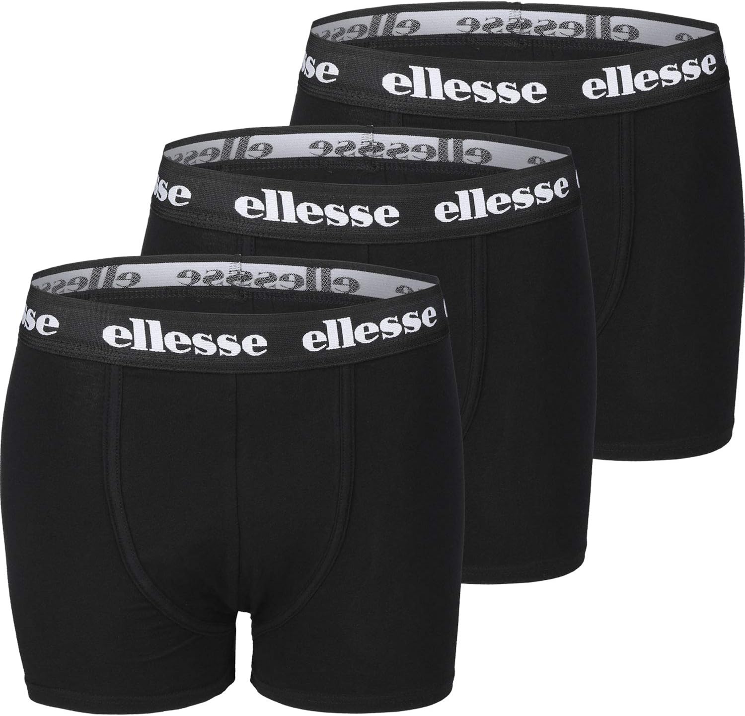 ellesse Boxer Shorts HALI Mens Black Grey White Three Pack Trunks