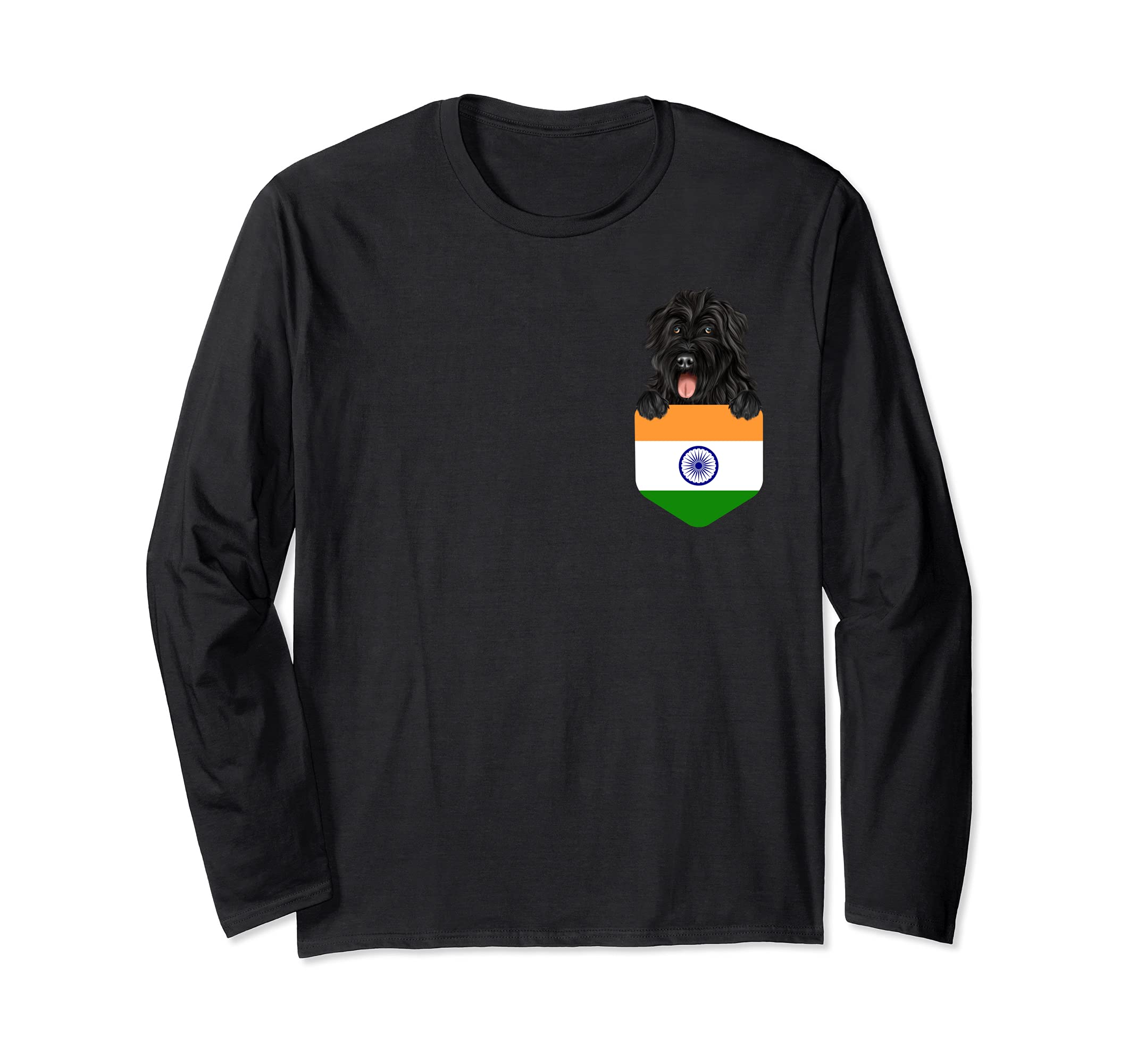 India Flag Bouvier des Flandres Dog In Pocket Long Sleeve T-Shirt