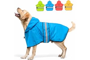 Candofly Dog Raincoat Hooded Poncho - Adjustable Waterproof Dog Rain Jacket Lightweight Reflective Dog Rain Coat Pet Slicker for Small Medium Large Dogs (Large, Sky Blue)