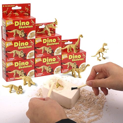 EDUMAN 6 mini Dinosaur Digging Kit for Kids – Excavate 6 Dino Skeletons with Tools, STEM Archeology Toys for Boys and Girls Ages 6 7 8 9 10 11 12, Educational Fossil Excavation Kit Gift