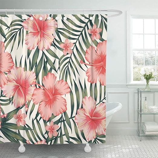 Amazon Com Emvency Shower Curtain Red Hawaiian Tropical Flower