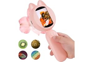 TINYLENS Mia Kids Microscope, Mini Digital Microscope for Kids with 2'' IPS Screen, Handheld Mini Scope Educational Science Toy Kit, Christmas/Birthday Gifts for Kids Aged 3-6,7-12 (Pink)