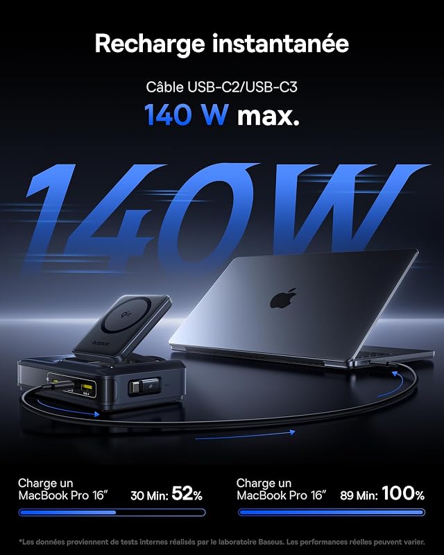 Chargeur USB C 160 W MagSafe Qi2 5-in-1, Station de Charge avec câble rétractable USB-C 100 W Compatible avec iPhone 12-17, MacBook Pro/Air, iPad Pro, etc.