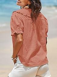 Tankaneo Womens Puff Sleeve Shirts Peter Pan Collar
