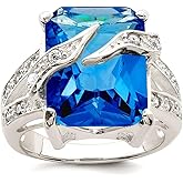 JewelryWeb 925 Sterling Silver Polished Blue and Clear Cubic Zirconia Ring Ring for Women