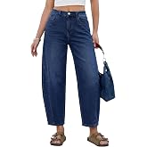GRAPENT Barrel Jeans for Women Cropped Trendy High Waisted Baggy Side Seamed Casual Stretchy Denim Pants Wide Leg Jeans