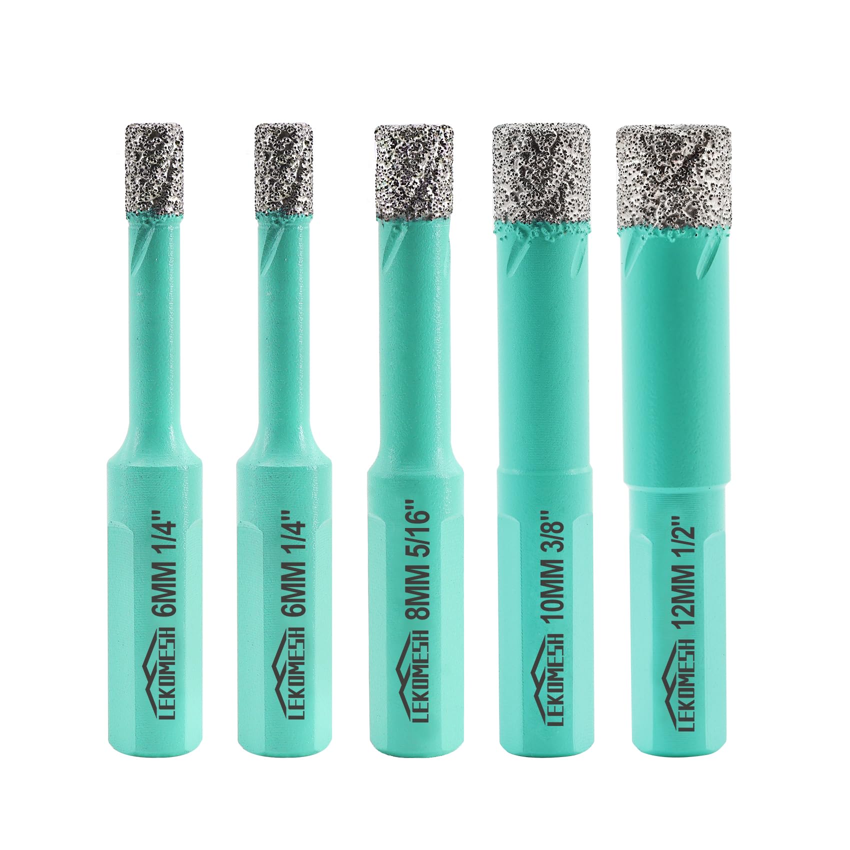 LEKOMESH Diamond Drill Bit Kit - 5pcs 6/6/8/10/12MM Diamond Hole Saw with Triangle Shank for Porcelain Tile Drill Bits for Ceramic Porcelain Tile Marble Granite Artificial Stone Quartz,Vacuum Brazed — image 1
