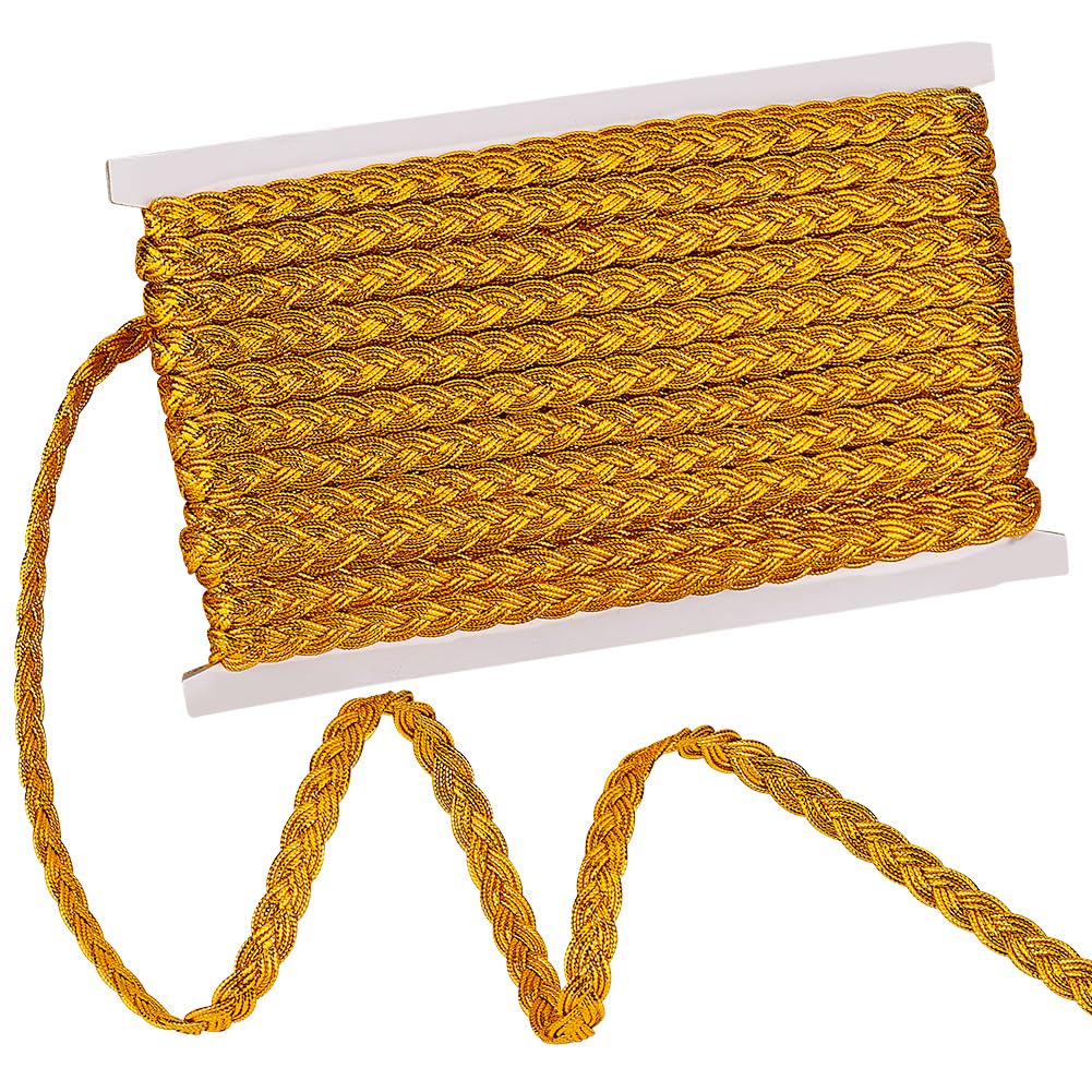 PH PandaHall 19 Yards Golden Braided Polyester Cord, 10mm Flat String Braid Trim 3-Ply Crafting Cord Trim Thread String Decorative Fabric Ribbon for Costume DIY Sewing DIY Craft Home Decor
