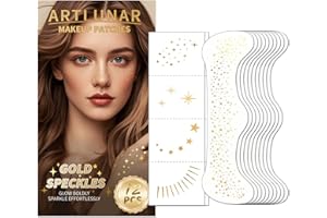 Artlunar 12Pcs Valentine's Mardi Gras Gold Sparkle Makeup Patches - Body Glitter Stickers for Face and Body, Perfect for Festivals Parties (Gold), Gifts for Women and Girls.