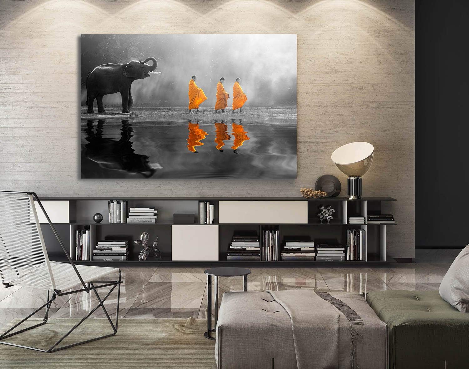 Orlco Art HD Print Elephant Buddha Zen Wall Art with Frame Picture Canvas Prints for Study or Office Zen Wall Decor Paintings Waterproof (Elephant Zen, 28x40inch)