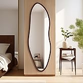 TheiaMo Irregular Full Length Mirror, 65"x22" Wooden Farmhouse Full Body Mirror, Large Asymmetrical Wall Mirrors for Living Room Entryway, Horizontal/Vertical, Walnut