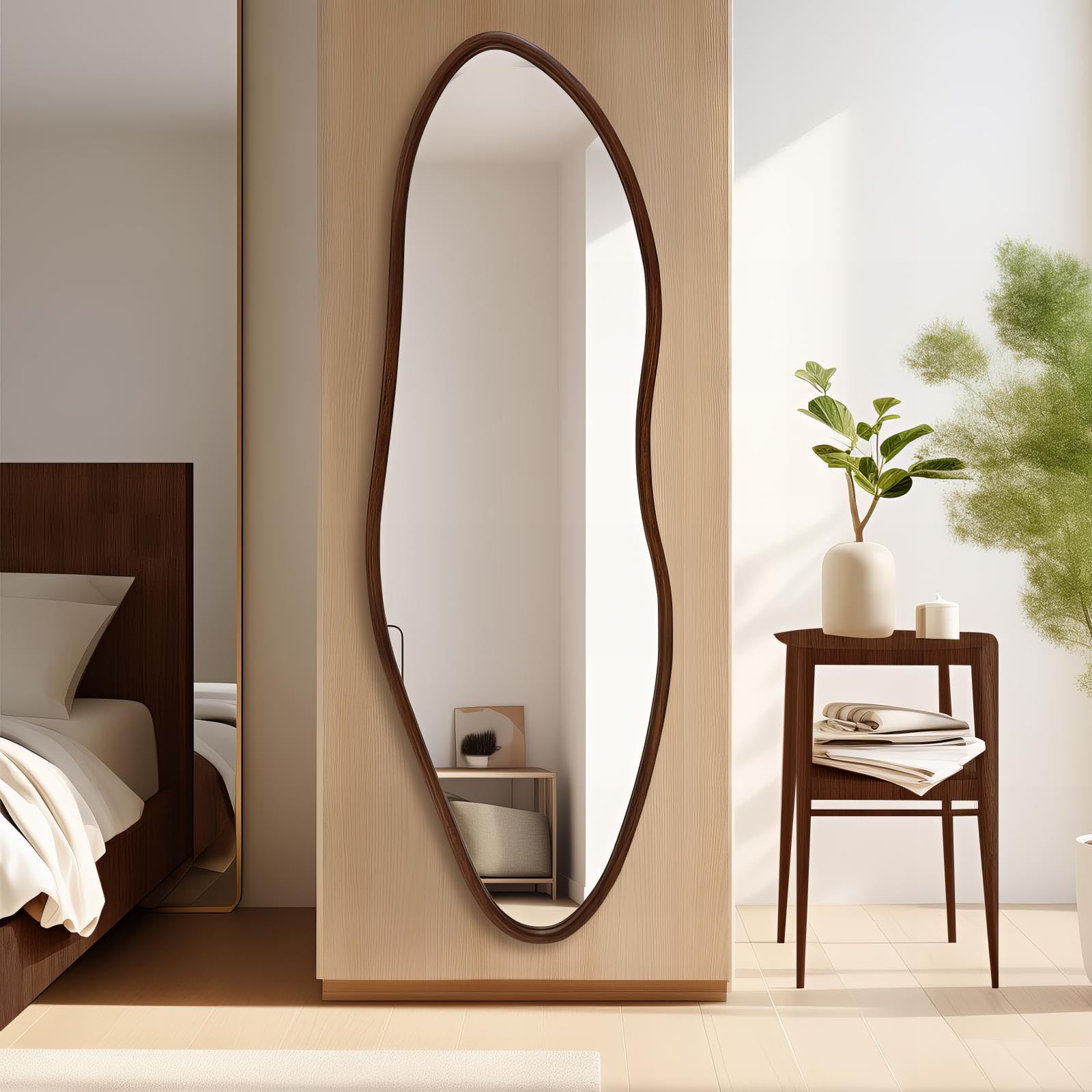 TheiaMo Irregular Full Length Mirror, 65"x22" Wooden Farmhouse Full ...