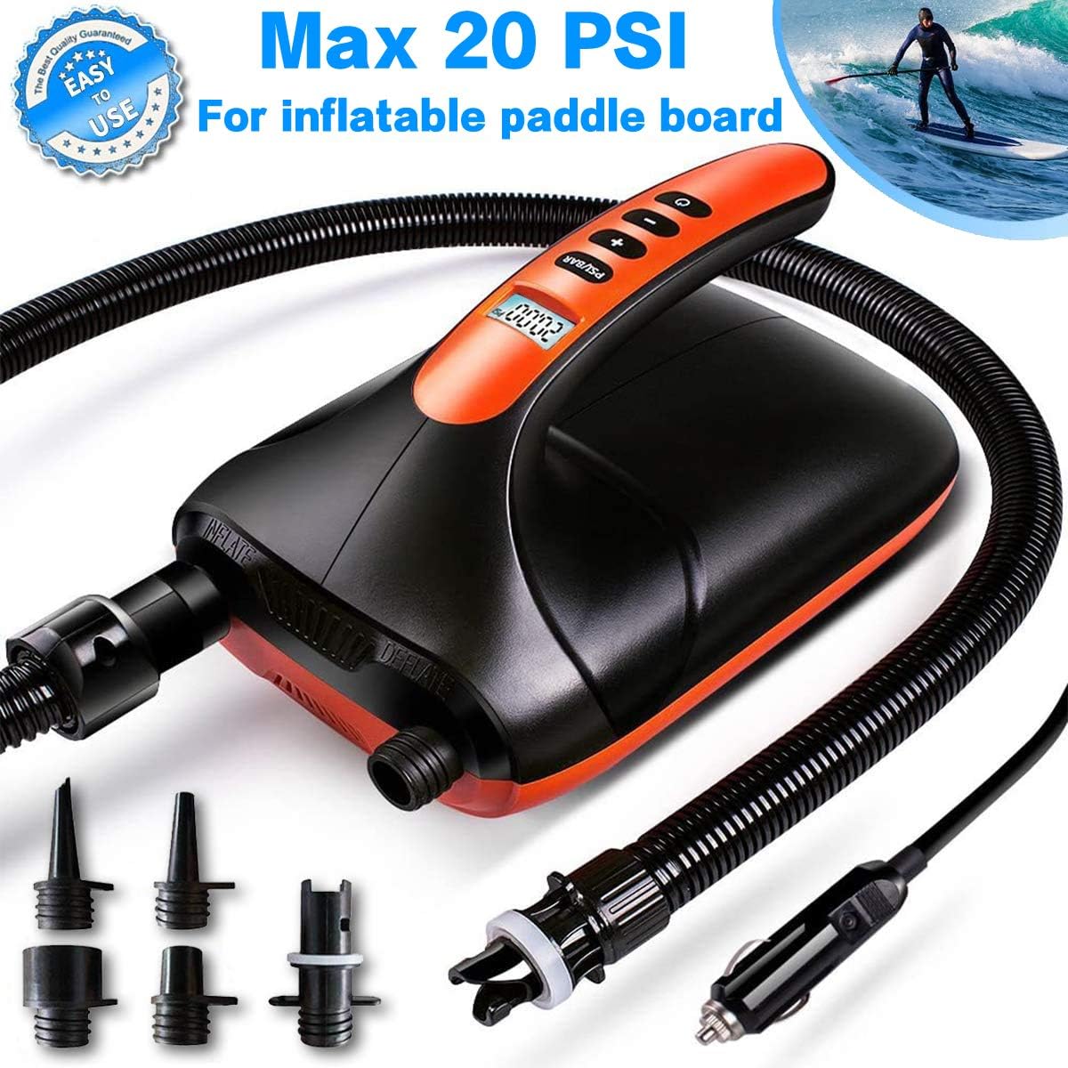 Vanxse 20PSI High Pressure SUP Pump Dual Stage 12V DC Electric Inflatable Paddle Board Pump Auto