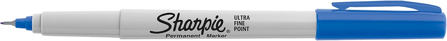 Sharpie 37003 Ultra-Fine Permanent Marker, Marks on Paper and Plastic, Resist Fading and Water, AP Certified, Blue Color, Pack of 12 : Sharpie Fine Markers : Office Products