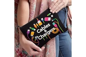 Tech Cable Organizer Bag - Black Polyester Pouch with Type-C/Lightning/A Icons, Color-Coded Electronic Accessory Case for Pow