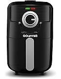 Gourmia GAF355 Compact Hot Air Fryer - Adjustable 30 Minute Timer and 400° Temperature Dials - Removable Basket - No Oil Fat Free Healthy Frying - 2.2 Qt - 1000W - Black - Bonus Cookbook Included