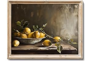 RETRART Vintage Lemon Wall Art Prints, 8x10" Unframed Farmhouse Kitchen Decor, Rustic Fruit Picture for Living Room, Bedroom, Dining Room Vintage Kitchen Decor with Moody Aesthetic French Country Style