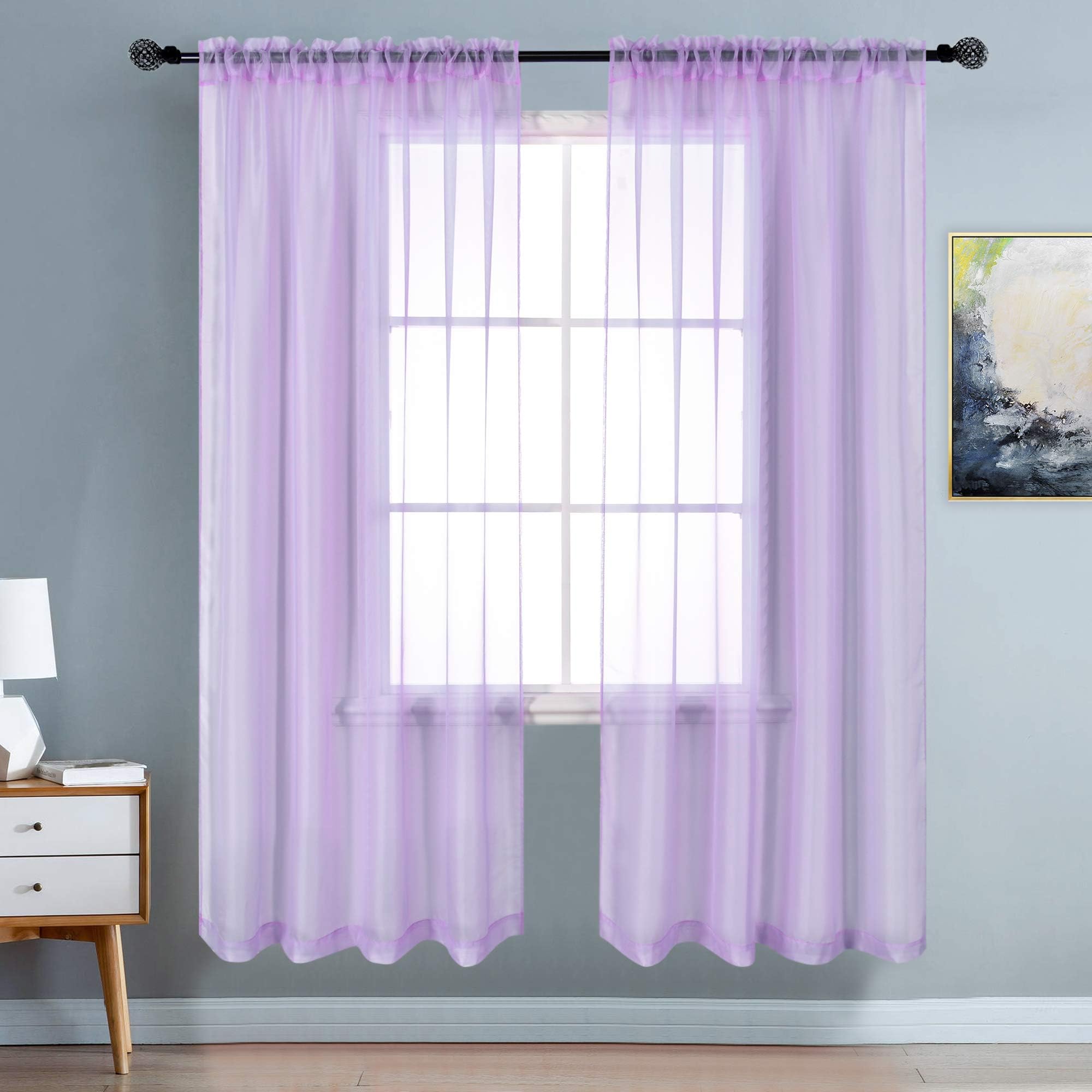 KEQIAOSUOCAI Sheer Light Purple Curtains for Living Room Bedroom Rod Pocket Sheer Lilac Lavender Light Filtering Voile Drapes Panels 72 inch Length Set of 2 Pieces Total is 104 Inches Wide