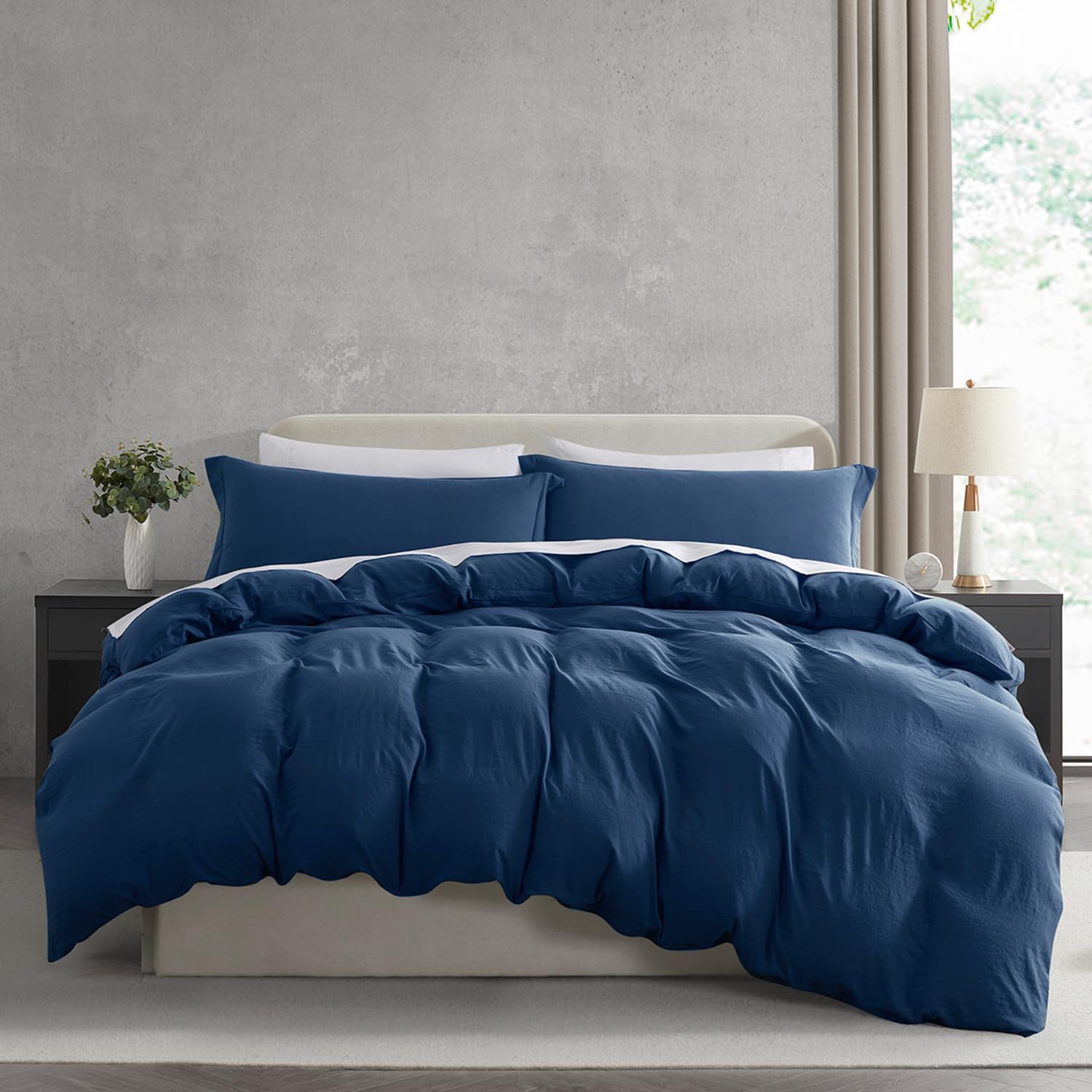Photo 1 of Nestl Navy Blue Duvet Cover Queen Size - Soft Prewashed Queen Duvet Cover Set, 3 Piece, with Zipper Closure, 1 Duvet Cover 90x90 inches and 2 Pillow Shams