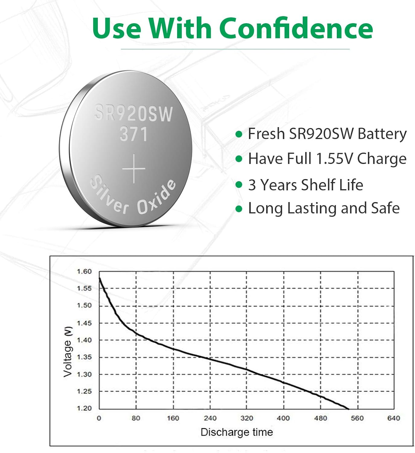 LiCB 10 PCS SR920SW 371 LR920 AG6 370 1.55V Button Cell Watch Batteries - Image 4