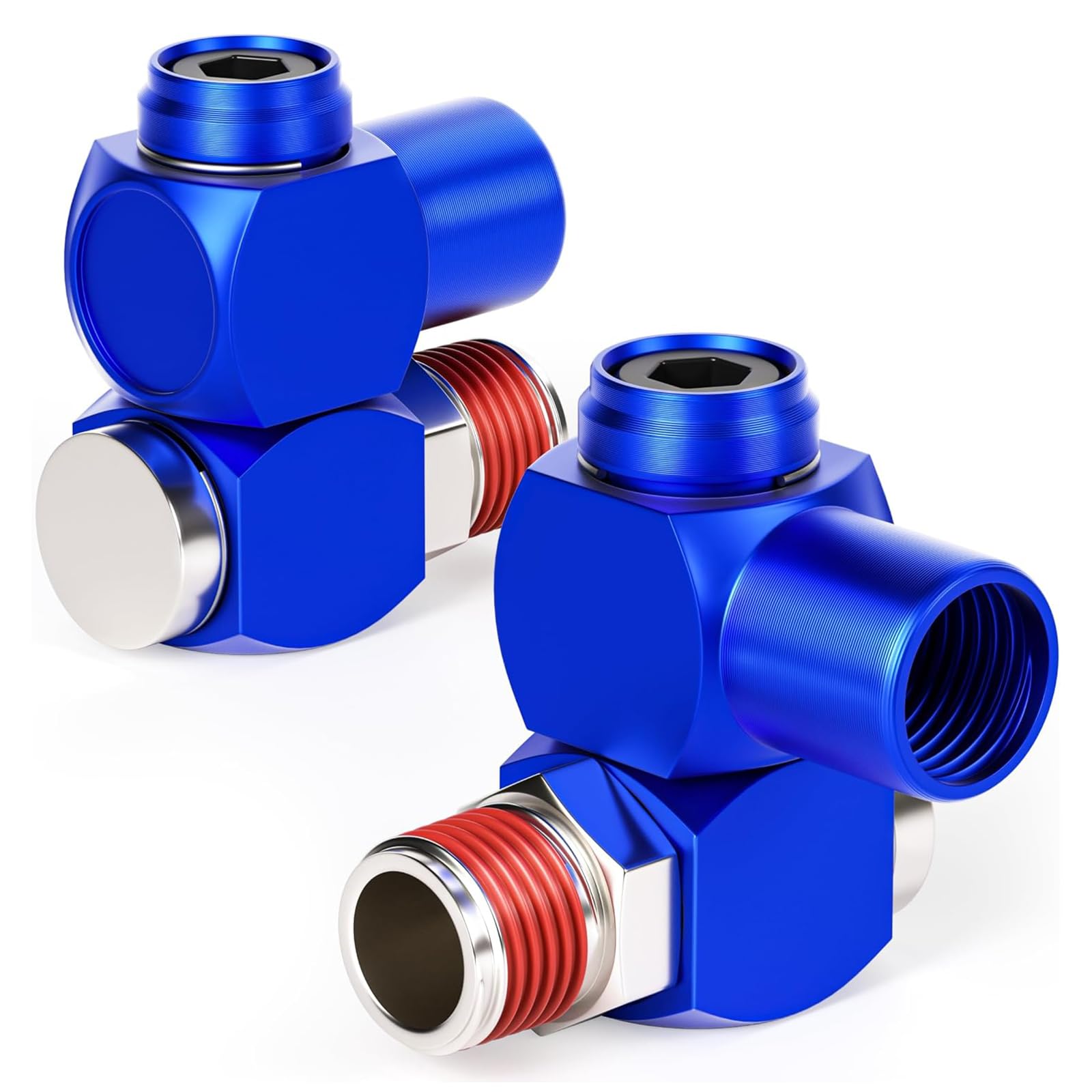 TAILONZ PNEUMATIC Red 1/4 Inch Air Tool Swivel Fitting 360 Degree Swivel Air Hose Connector Industrial Swivel Portable Air Tool Adapter（Pack of 2）