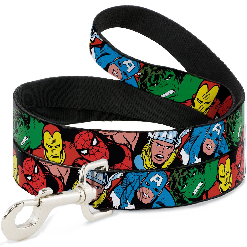 Marvel Comics Pet Leash, Dog Leash, Marvel Characters Black, 4 Feet Long 1.0 Inch Wide