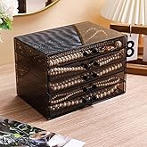 CLUQMEIK Necklace Organizer Box with 5 Trays, Dustproof Storage Holder Display Case, Tray Drawer for Pendant Chains, Suitable for Women and Girls (Black)