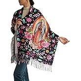 Cylanta Virgen de Guadalupe Shawl Wraps, Virgin Mary Blanket Scarf with Rose, Soft Shawls Catholic Gifts for Woman Mother