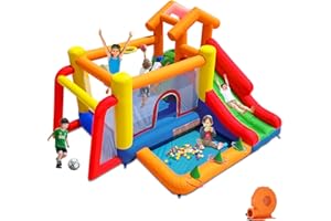 Baralir 7-in-1 Bounce House for Kids 3–10, Bouncy Castle with Long Slide, Kiddie Pool (Ball Pit), Soccer Goal, Climbing Wall, Basketball Hoop and Ring Toss Game - for Indoor or Backyard Fun