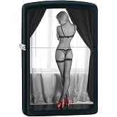 Zippo Lighter: Red Shoe Girl Number One - Black Matte Sexy Pin-up Girl 75153