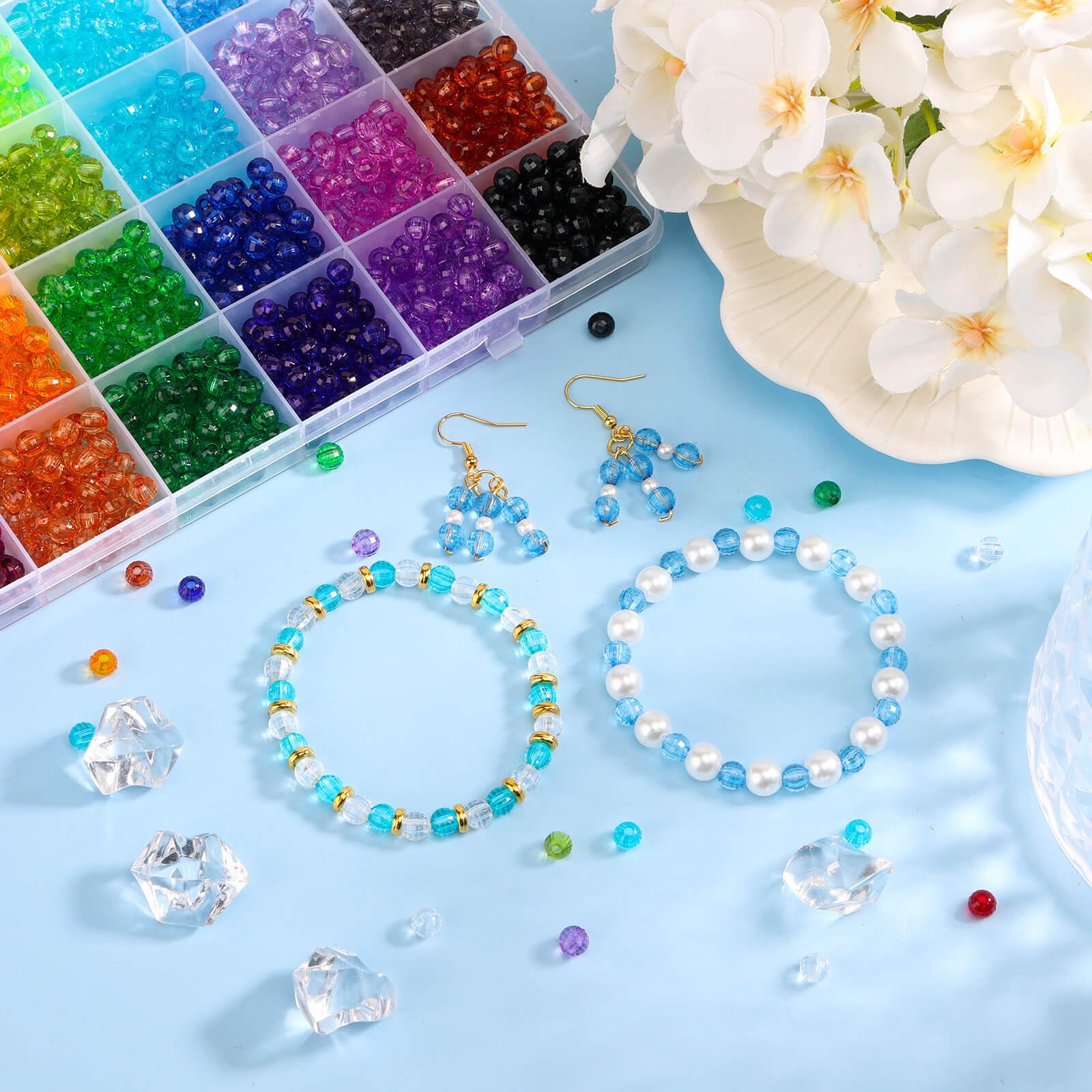 PAXCOO 1820Pcs Crystal Acrylic Beads Faceted Bicone Gem Beads for Jewelry Making (6 MM)