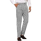Lars Amadeus Houndstooth Dress Pants for Men's Big and Tall Regular Fit Plaid Checked Trousers